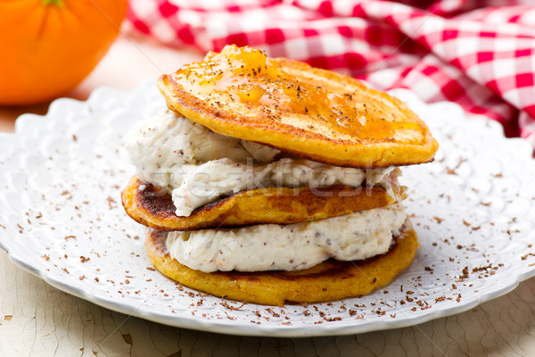 banana pancakes with cream cheese glaze Stock photo © zoryanchik