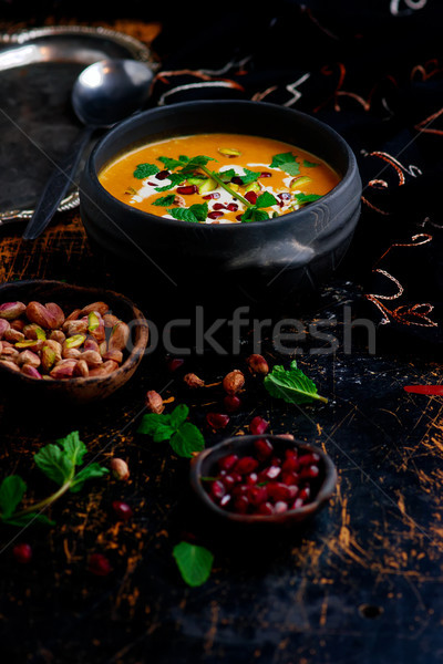 moroccan roasted pumpkin  soup vegan Stock photo © zoryanchik