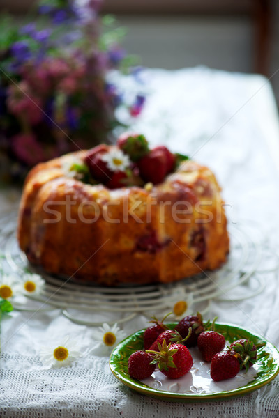 STRAWBERRY RHUBARB BUNDT CAKE.style vintage Stock photo © zoryanchik