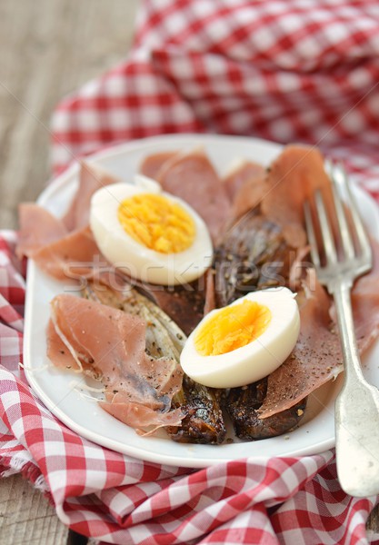 red endive eggs and hamon warm salad Stock photo © zoryanchik