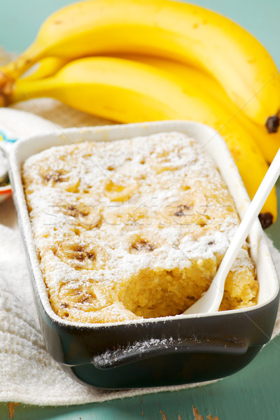 Magnetronoven banaan pudding voedsel vruchten tabel Stockfoto © zoryanchik
