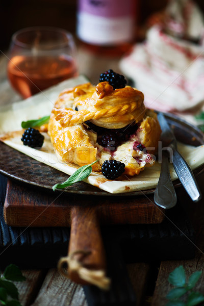 Baked brie with blackberry in puff pastry.style rustic Stock photo © zoryanchik
