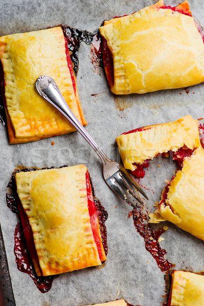 Fraise rhubarbe tartes haut vue mise au point sélective [[stock_photo]] © zoryanchik