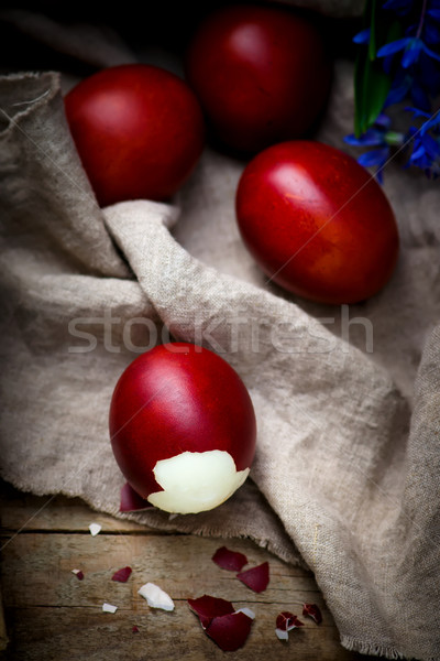 Ostern gefärbte Eier Frühlingsblumen rustikal Stil selektiven Fokus Stock foto © zoryanchik