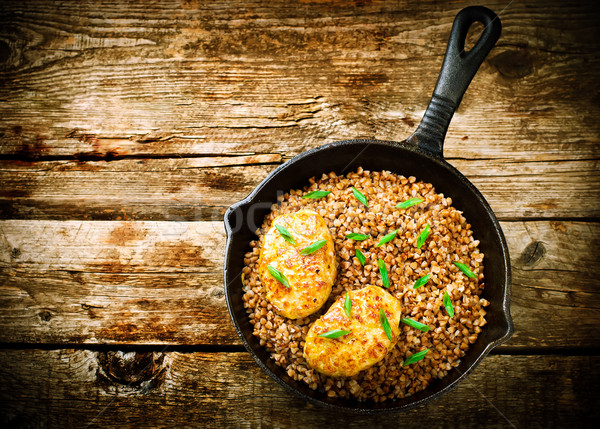 buckwheat with  chicken patties Stock photo © zoryanchik