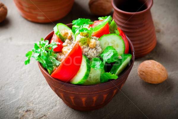[[stock_photo]]: Légumes · noix · sauce · salade · cuisine · mise · au · point · sélective