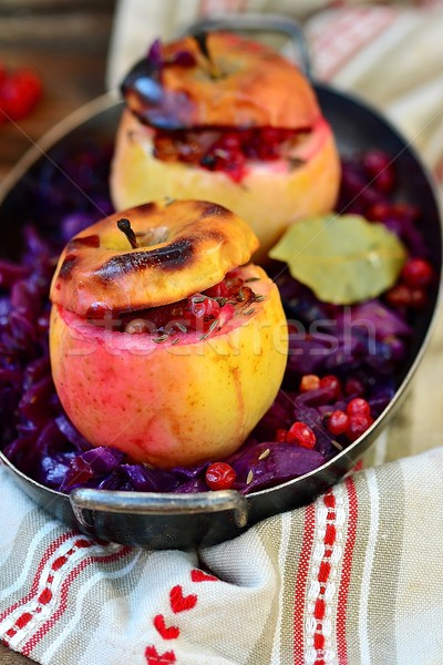 stewed red cabbage with the stuffed apples in a metal vintage bowl  Stock photo © zoryanchik