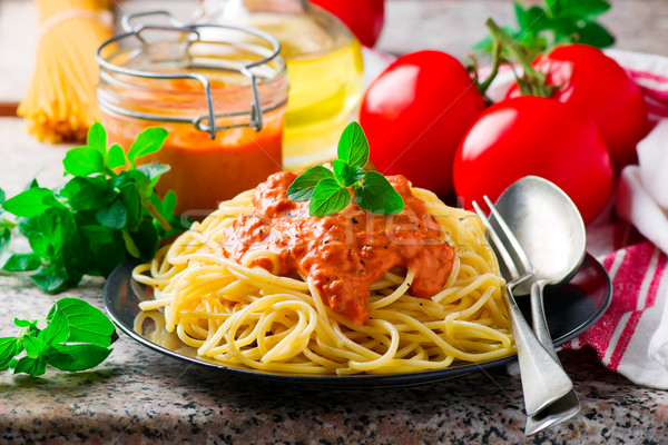 Spaghettini with Rosy-red Sauce Stock photo © zoryanchik