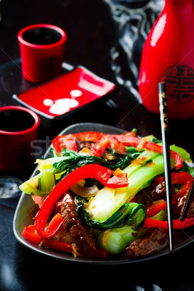 Beef, Pepper, and Bok-Choy Stir-Fry. Stock photo © zoryanchik