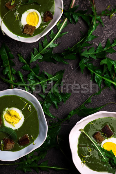 CREAMY WILD GARLIC SOUP WITH DANDELION LEAVES  Stock photo © zoryanchik