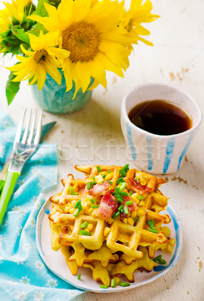 Stock fotó: Kukorica · waffle · szalonna · rusztikus · szelektív · fókusz · vacsora