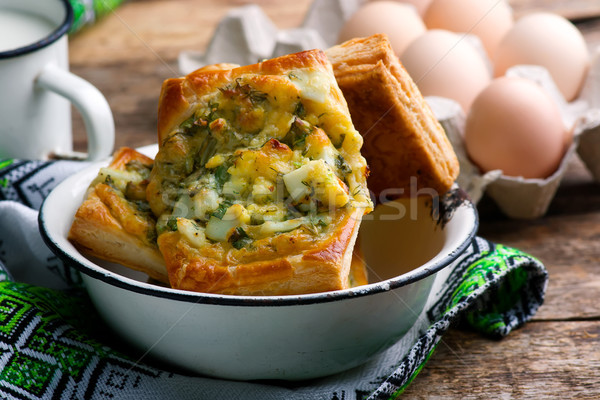 puff pastry pies with eggs and greens  Stock photo © zoryanchik