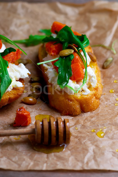 pumpkin .ricotta, arugula bruschetta.selective focus Stock photo © zoryanchik