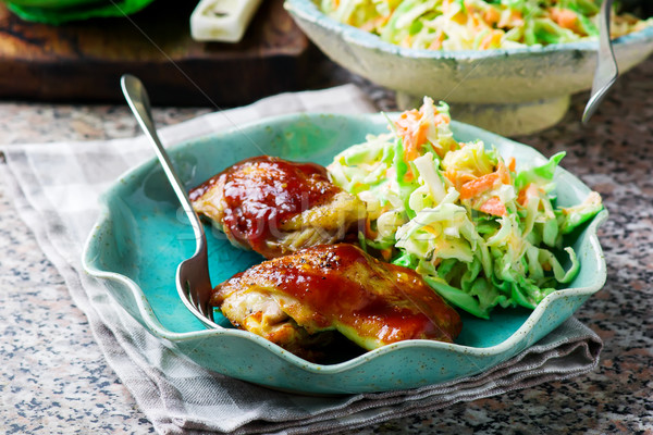 BBQ Chicken in the Microwave, With Coleslaw. Stock photo © zoryanchik