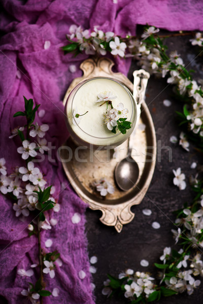 plum blossom honey panna cotta in to the glass Stock photo © zoryanchik