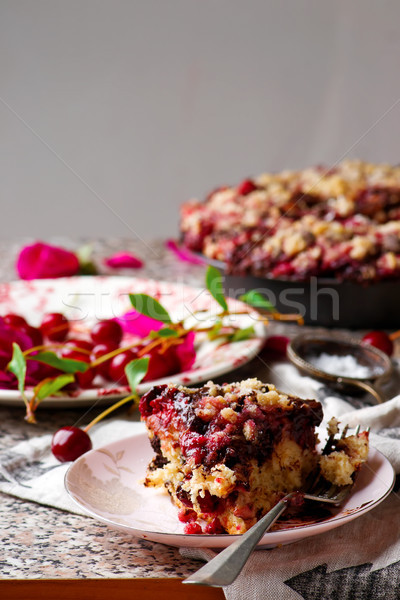 chocolate cherry cake with chocolate oat streusel. Stock photo © zoryanchik