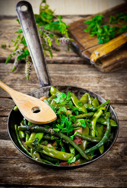 green beans, stewed with panchetta Stock photo © zoryanchik