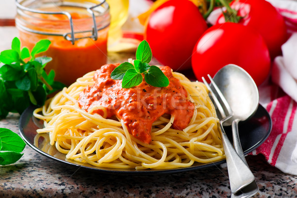 Spaghettini with Rosy-red Sauce Stock photo © zoryanchik