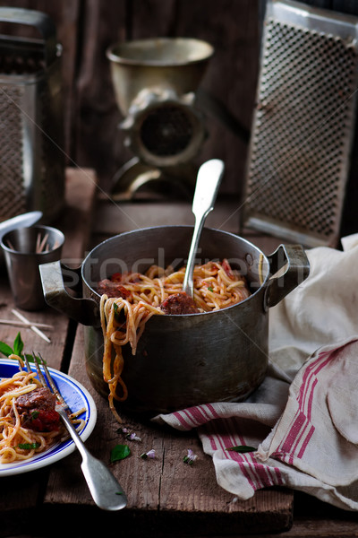 [[stock_photo]]: Viande · sauce · tomate · spaghettis · style · rustique