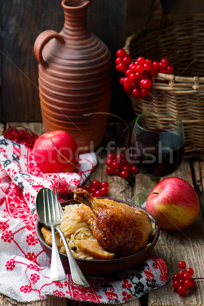 baked duck with cabbage Stock photo © zoryanchik