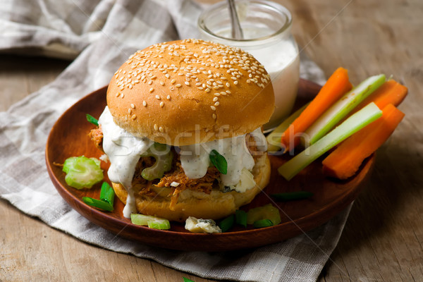 buffalo turkey sandwich with blue cheese sause Stock photo © zoryanchik