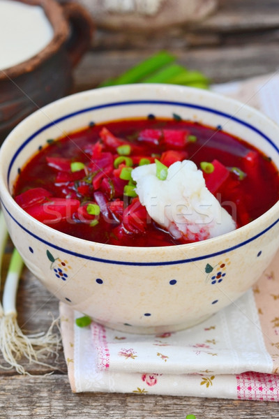 Geleneksel çorba seramik çanak gıda kırmızı Stok fotoğraf © zoryanchik
