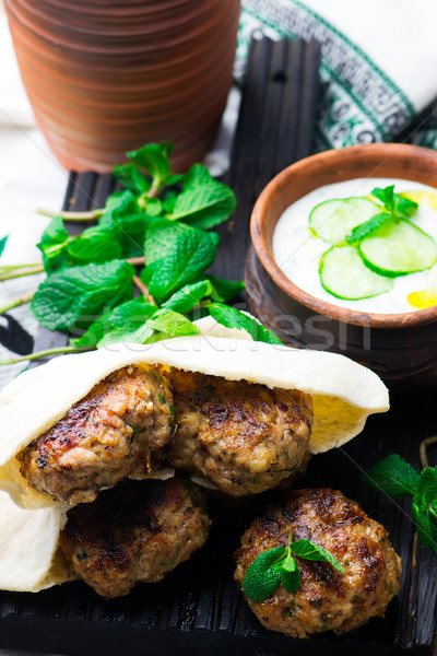 Chicken Kafta Kebabs with pita and tzatziki Stock photo © zoryanchik