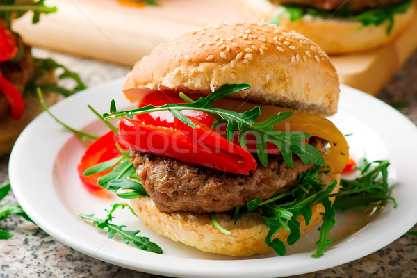Veal Burger with Goat Cheese and pepper  Stock photo © zoryanchik