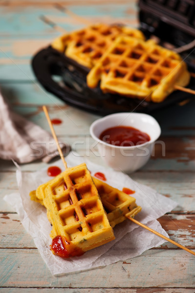 waffle corn dogs.style rustic. Stock photo © zoryanchik