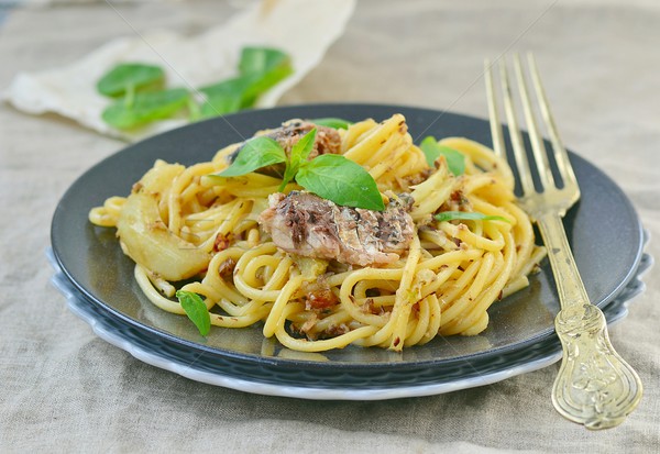spaghetti with sardine sauce  Stock photo © zoryanchik