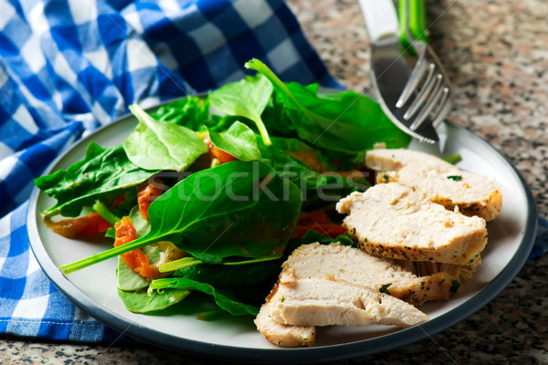 chicken with curried spinach salad Stock photo © zoryanchik