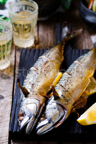 Makrele Grill Gemüse gesunde Lebensmittel top Ansicht Stock foto © zoryanchik