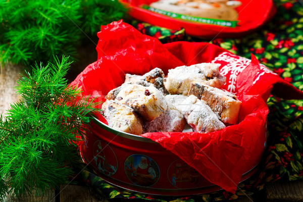 Christmas Stollen coockies on a Christmas rustic background Stock photo © zoryanchik