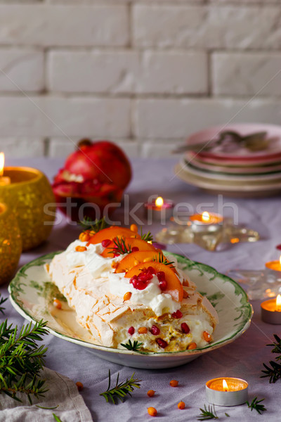 Winter Fruit Pavlova Roulade Style Vintage Stock Photo C Zoryana Ivchenko Zoryanchik 9000273 Stockfresh