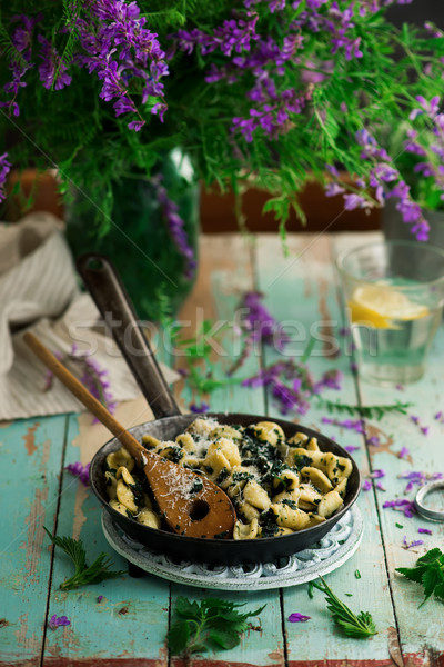 orecchiette butter braised nettles.food gathering Stock photo © zoryanchik