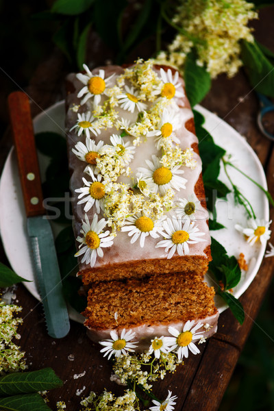 vegan elderflower honey lemon drizzle cake. Stock photo © zoryanchik