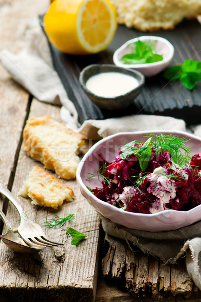 Beet salad with tahina sauce Stock photo © zoryanchik