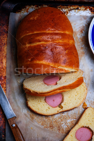 brioche baked with sausage.selective focus Stock photo © zoryanchik