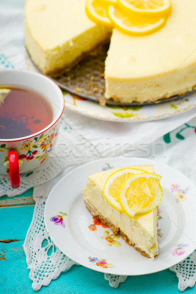 Limone cheesecake fetta messa a fuoco selettiva formaggio dessert Foto d'archivio © zoryanchik