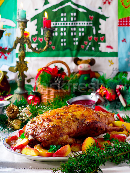 the Christmas baked duck with apples Stock photo © zoryanchik