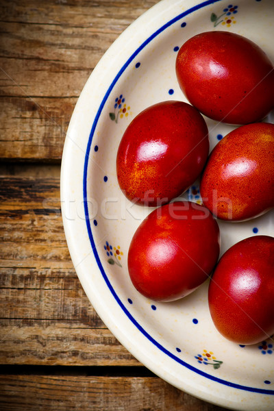 Pasen gekleurde eieren lentebloemen rustiek stijl selectieve aandacht Stockfoto © zoryanchik