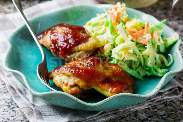 BBQ Chicken in the Microwave, With Coleslaw. Stock photo © zoryanchik