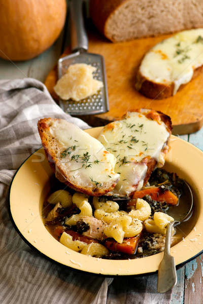 italian pumpkin kale chicken noodle soup fontina toast Stock photo © zoryanchik
