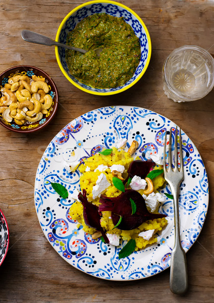 veggy millet pilaf with beet and feta Stock photo © zoryanchik