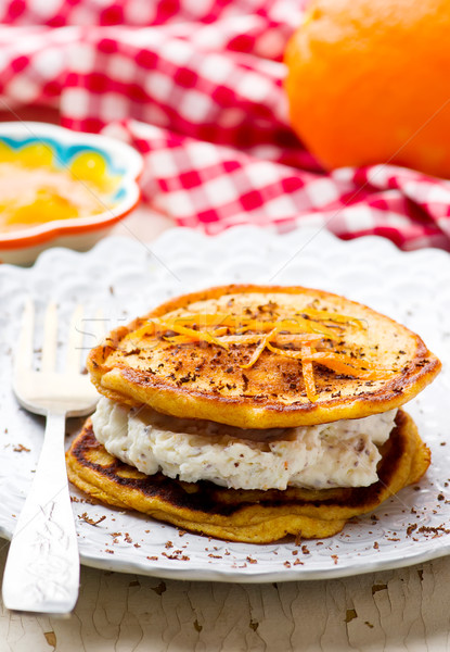 Stock photo: banana pancakes with cream cheese glaze