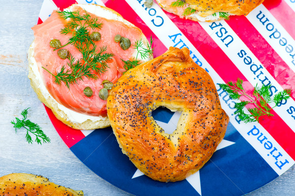 bagel  with a smoked salmon and cream cheese Stock photo © zoryanchik