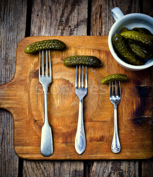 pickled cucumbers   on a fork Stock photo © zoryanchik
