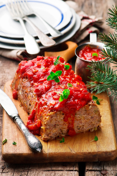 Hulled Barley Bread with tomato sauce Stock photo © zoryanchik
