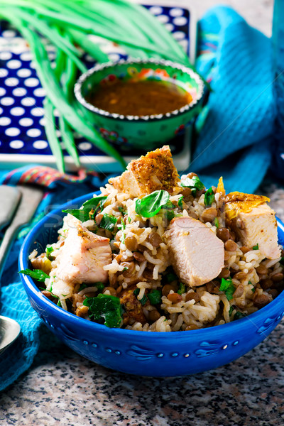 Rice, Chicken and Lentil Salad with Herbs. Stock photo © zoryanchik