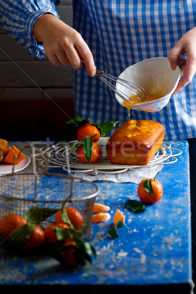 Tangerine glaze cake.selective focus Stock photo © zoryanchik